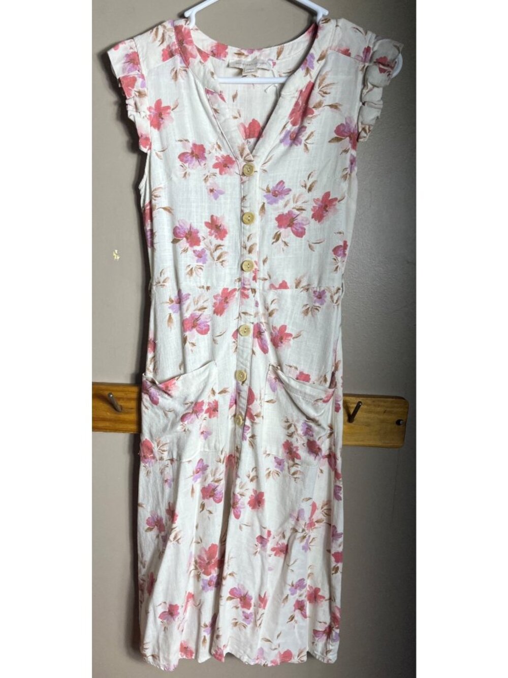 Monteau LA A-line Dress Floral Button Midi Pockets Shirtdress Cottagecore Wom XS